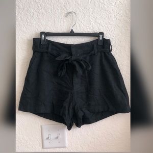 High Waisted Black flowy tie shorts